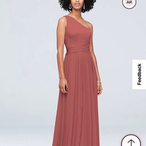 Mesh One-Shoulder Bridesmaid Dress with Full Skirt Sedona David’s Bridal